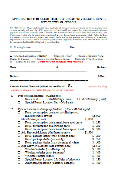 restaurant alcoholic beverage license application form