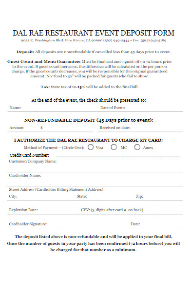FREE 30+ Restaurant Forms in PDF | MS Word