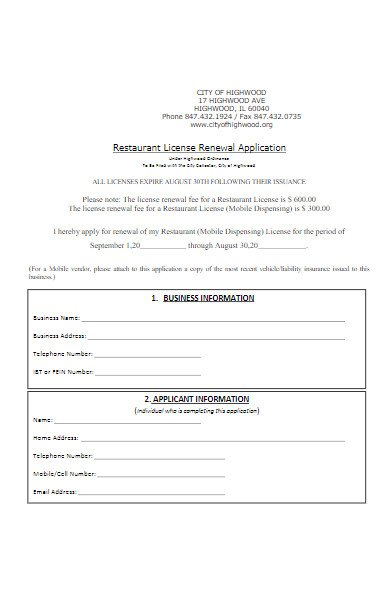 restaurant license renewal application form
