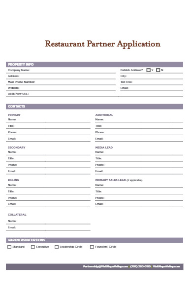 restaurant partner applications form