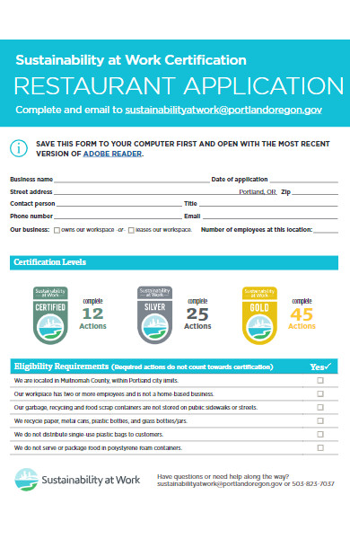 restaurant sustainability application form