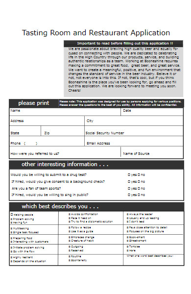 restaurant tasting room application form