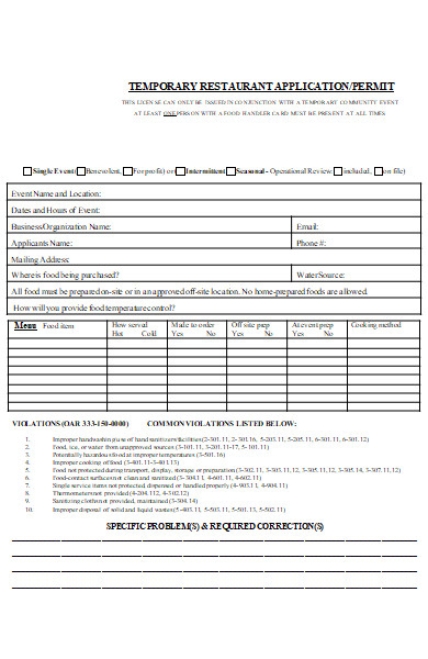 restaurant temporary permit application form in doc