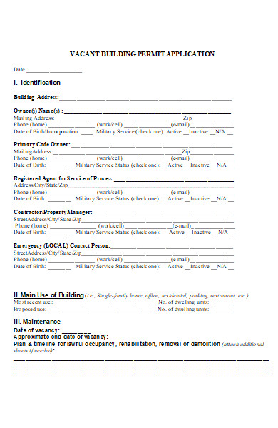 restaurant vacant building application form