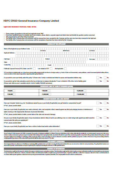 retail insurance proposal form