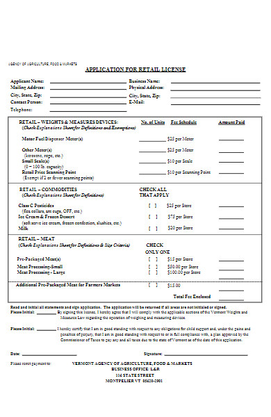 retail license application form