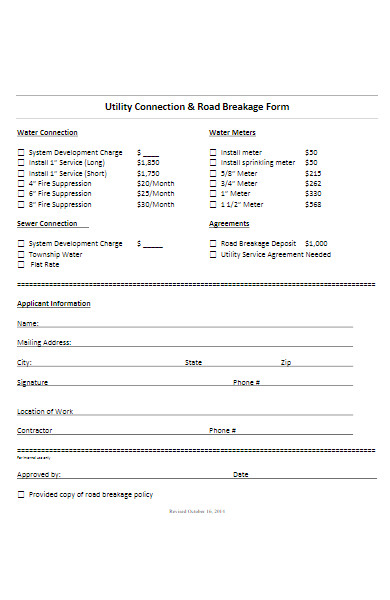 road breakage form