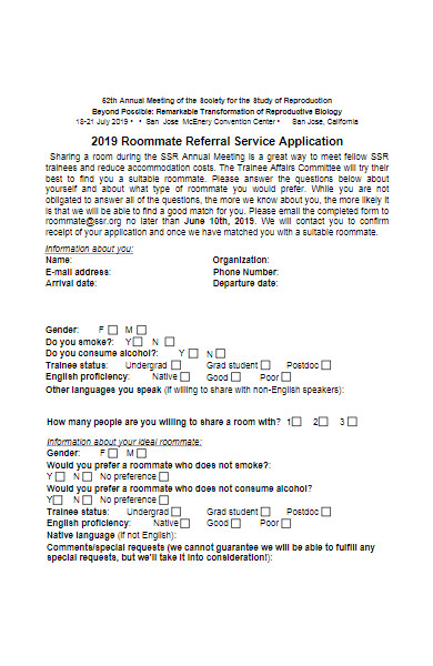 roommate referral service form