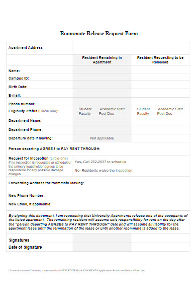 roommate release request form