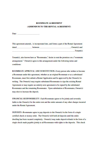 roommate rental agreement form