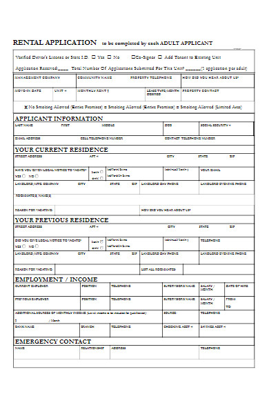 roommate rental application form