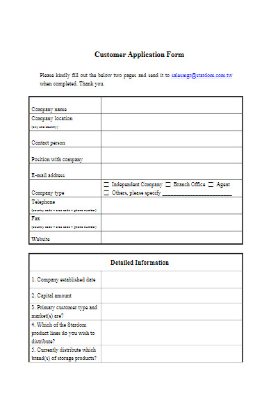 sales customer application form