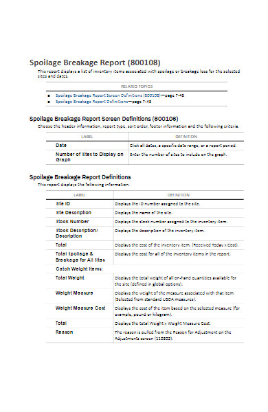 sample breakage report form