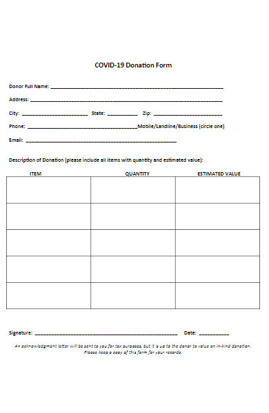 sample covid 19 donation form