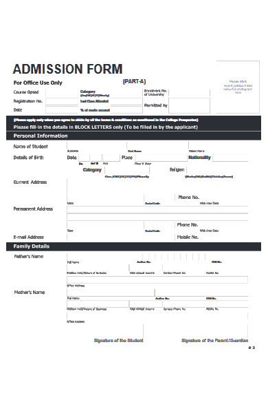 sample college admission form