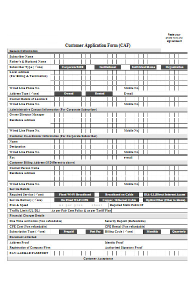 sample customer application form