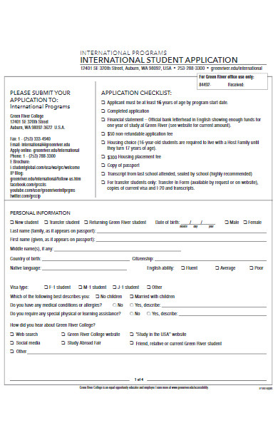 sample international student application form