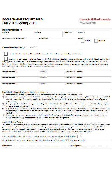 sample room change request form