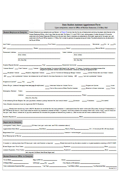 sample student assistant appointment form