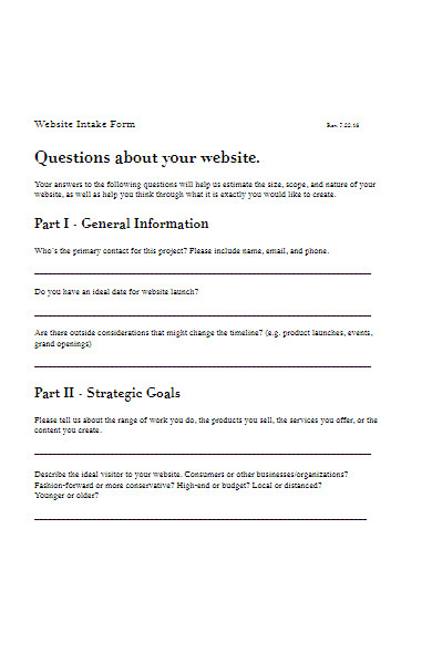 sample website intake form