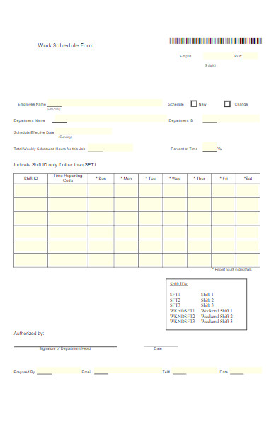 sample work schedule form