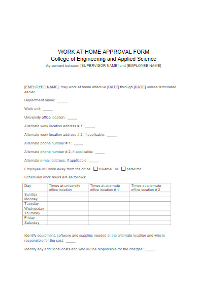 sample work at home approval form