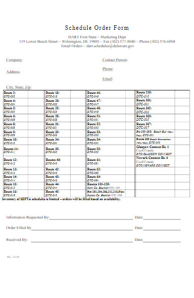 schedule order forms