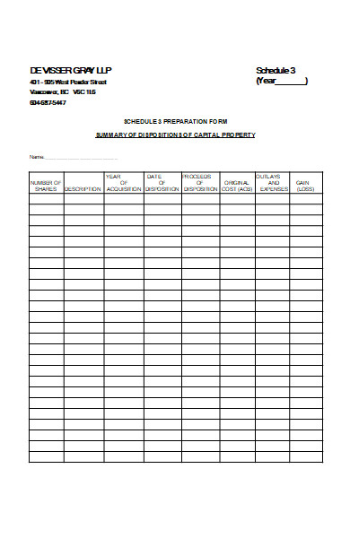 schedule preparation form