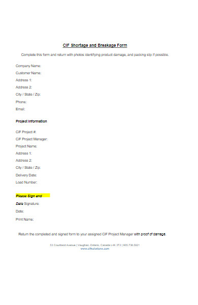 shortage and breakage form