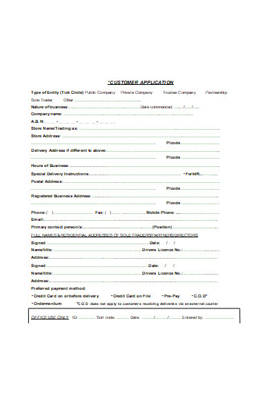 simple customer application form