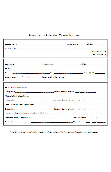 soccer association membership form