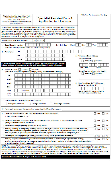 specialist assistant form