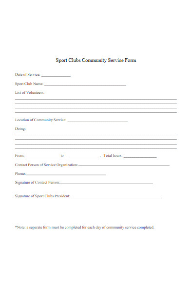 sport clubs community service form