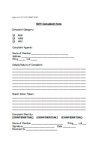 standard association compliant form