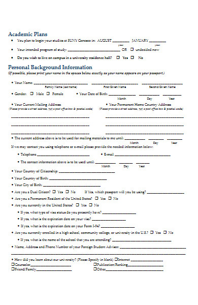 student academic plan application form