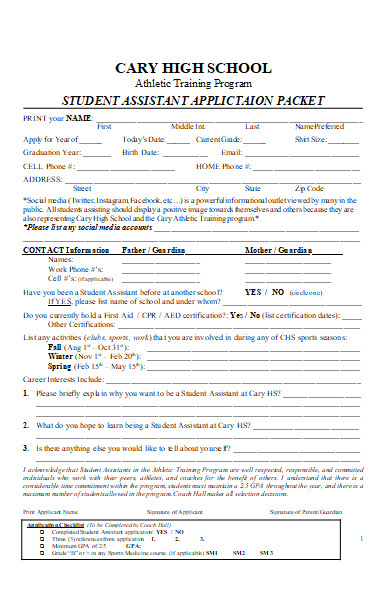 student assistant application form