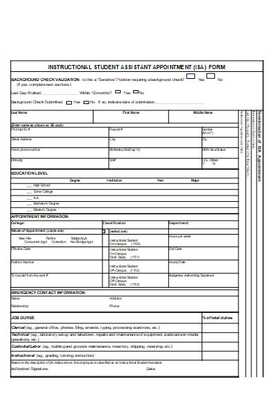 student assistant appointment form example