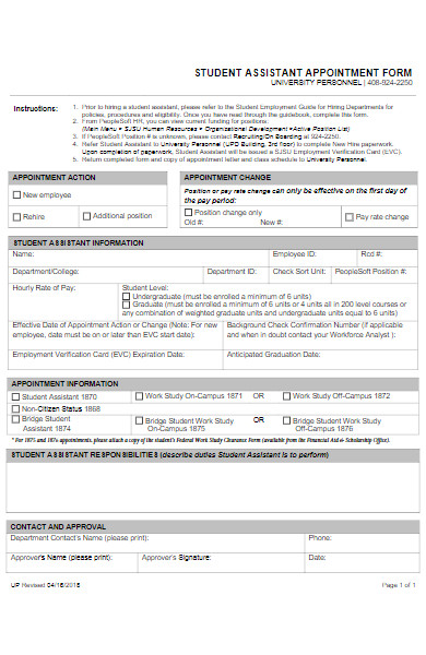 student assistant appointment form