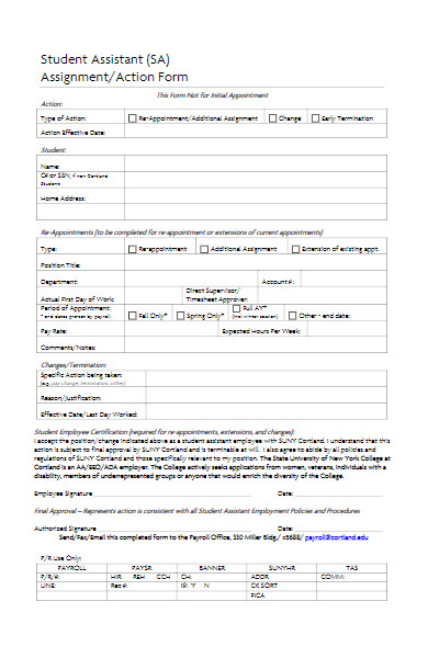 student assistant assignment form