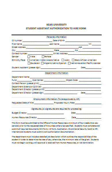 student assistant authorization to hire form