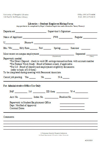 student employee hiring form