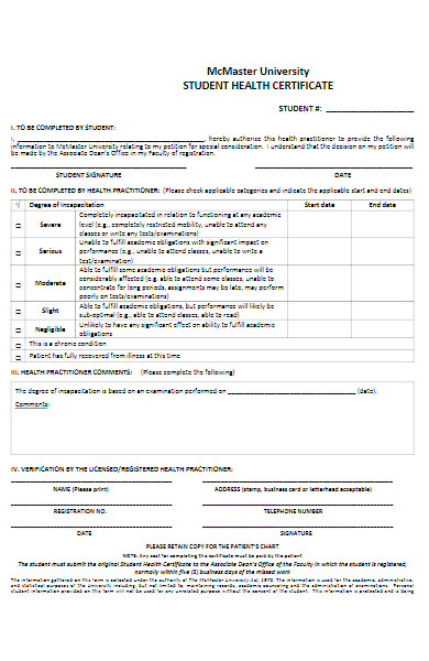 student health certificate form