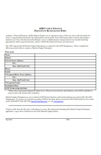 student participant registration form