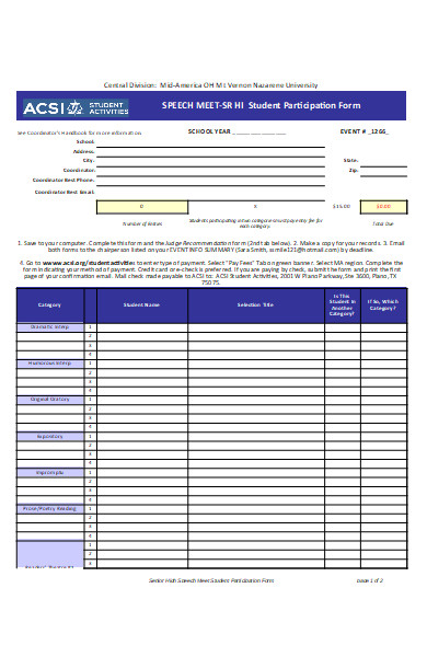 student participation application form