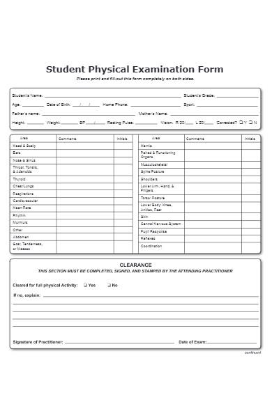 student physical examination form