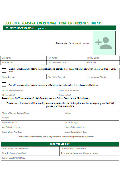 student registration renewal form