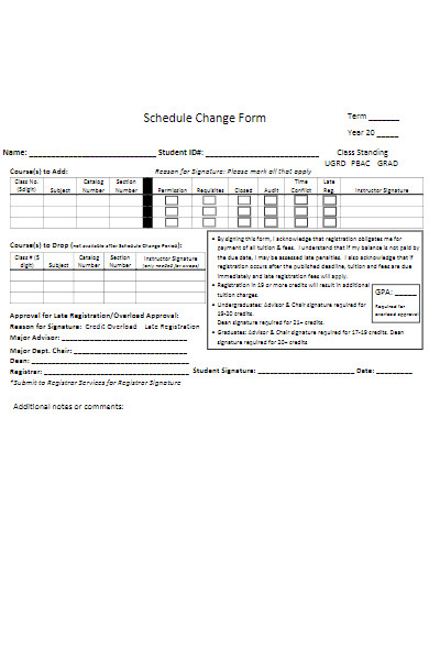 student schedule change form