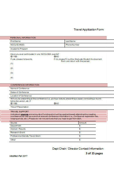 student travel application form