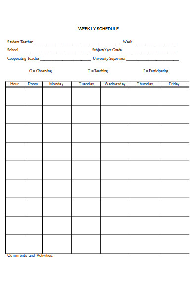 teacher weekly schedule form