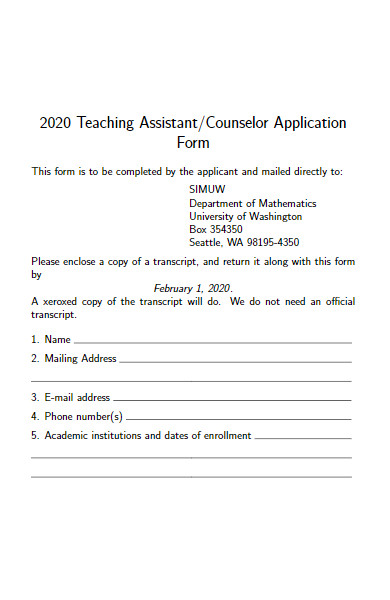 teaching assistant application form
